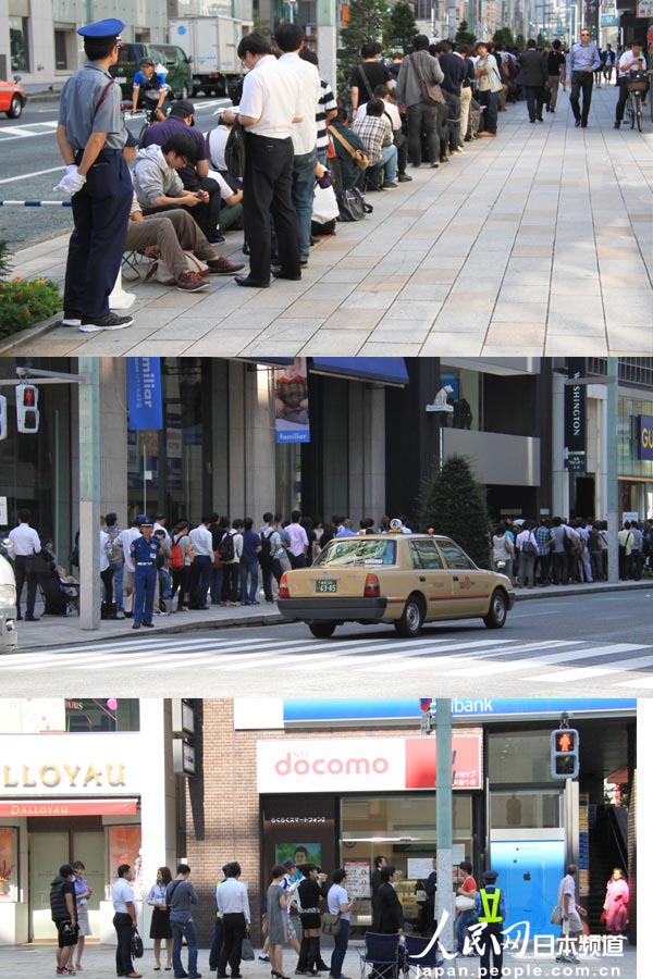 20日早上，位于东京银座的苹果银座店（上）、Softbank银座店（中）和docomo银座店（下）