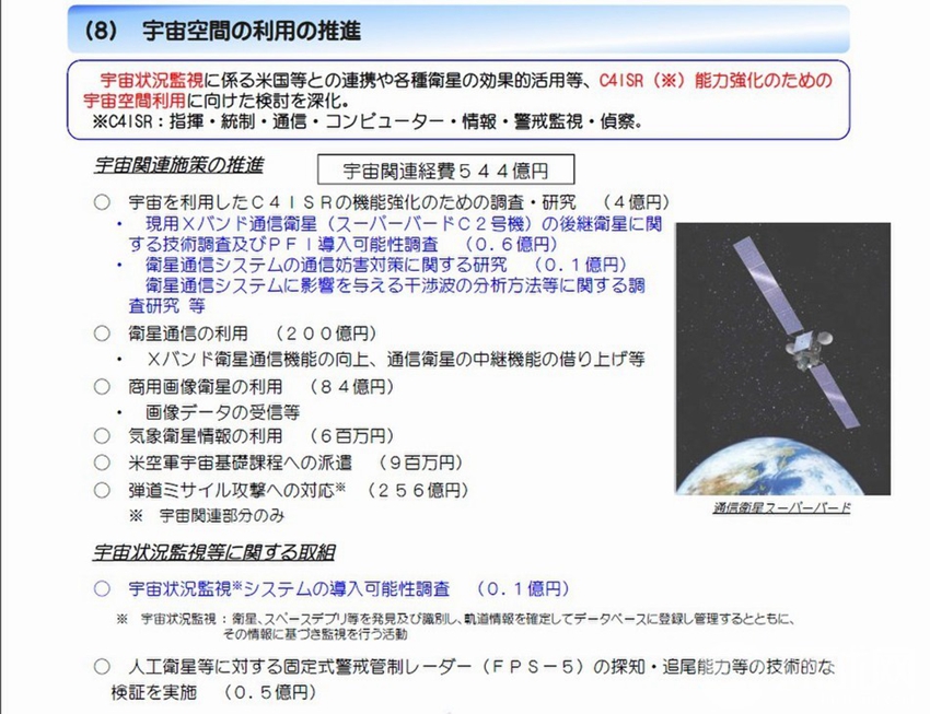2014年度防卫预算案概要报告中关于日本太空发展计划的部分