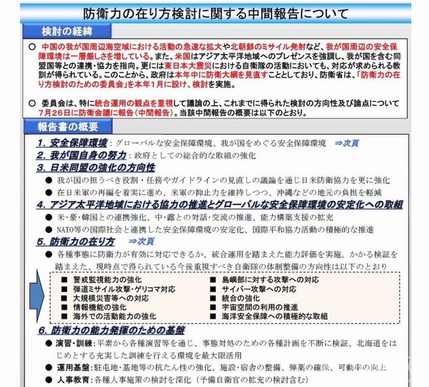 日本2014年度防卫预算案概要报告中以红色字体标注了“中国威胁”
