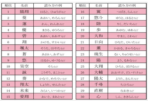 2013-2014年日本男宝宝人气名字排行榜 哪个
