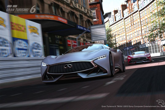 4月18日，在2015上海車展開幕前夕的預熱活動中，英菲尼迪全球首秀了“Concept Vision Gran Turismo”的實車。該車型是與索尼電腦娛樂公司2013年末推出的PlayStation3游戲軟件“Gran Turismo 6”的合作項目“Vision Gran Turismo”中的其中一輛。“Vision Gran Turismo”項目備受世界關注，是一項世界知名車企專門為知名游戲設計的跨領域策劃。英菲尼迪“Concept Vision Gran Turismo”車型以“純粹的英菲尼迪GT汽車”為理念，從遍布全球的英菲尼迪設計部門召集“金點子”，最終的設計方案花落北京的設計團隊。