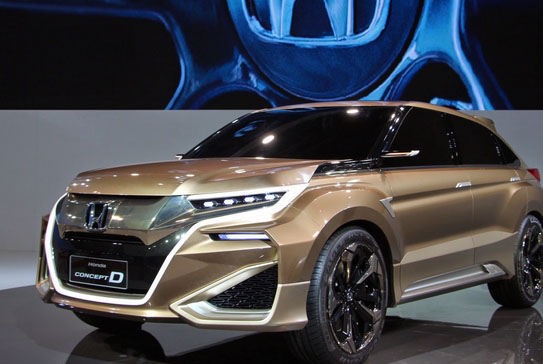 4月20日开幕的2015年上海车展上，本田首秀了“Concept D”车型。Concept D作为一款具备出色行驶性能和宽敞空间的SUV最高级别车型，身上肩负着本田正在研发面向中国市场的设计方向。以Concept D车型为蓝本的新SUV车型，将会作为本田在华的旗舰车型展开销售，销售车型将搭载先进的安全技术等。