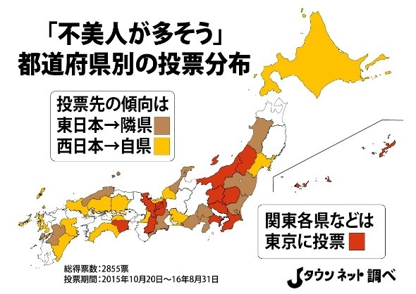 东京、爱知…日本民众票选出产'丑女'的地区