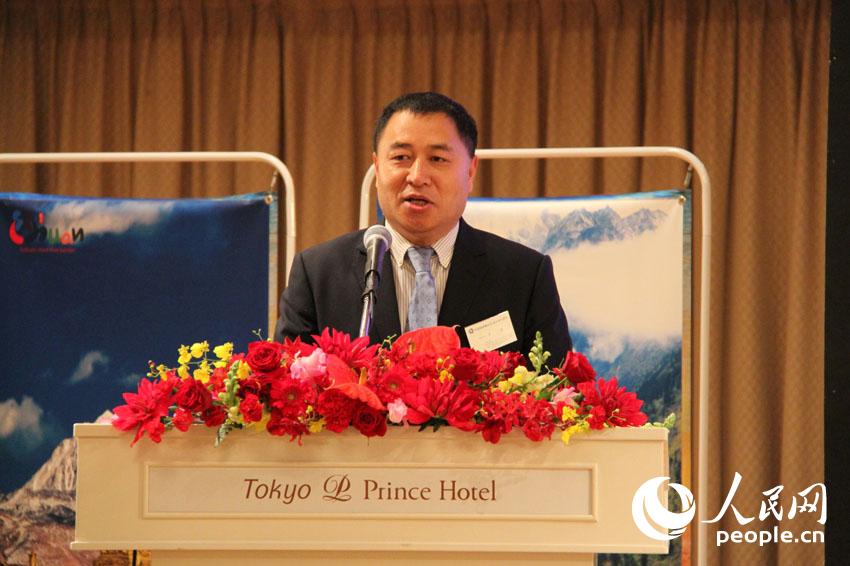 中国国家旅游局驻东京办事处主任王伟在致辞（许永新 摄）