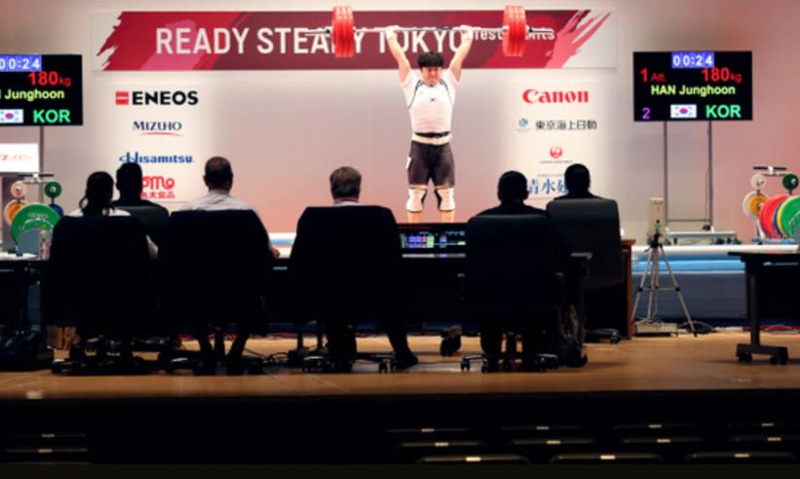 作為2020年東京奧運會測試賽，東京都千代田區東京國際論壇中心舉辦了舉重比賽。（圖片來源：日本《朝日新聞》網站）