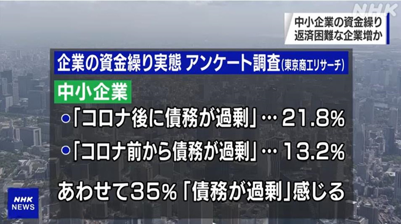 调查结果显示：日本35%的中小企业存在债务过剩问题