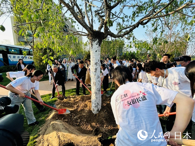 主办方代表与两国青年共同种下友好之树。人民网 许可摄